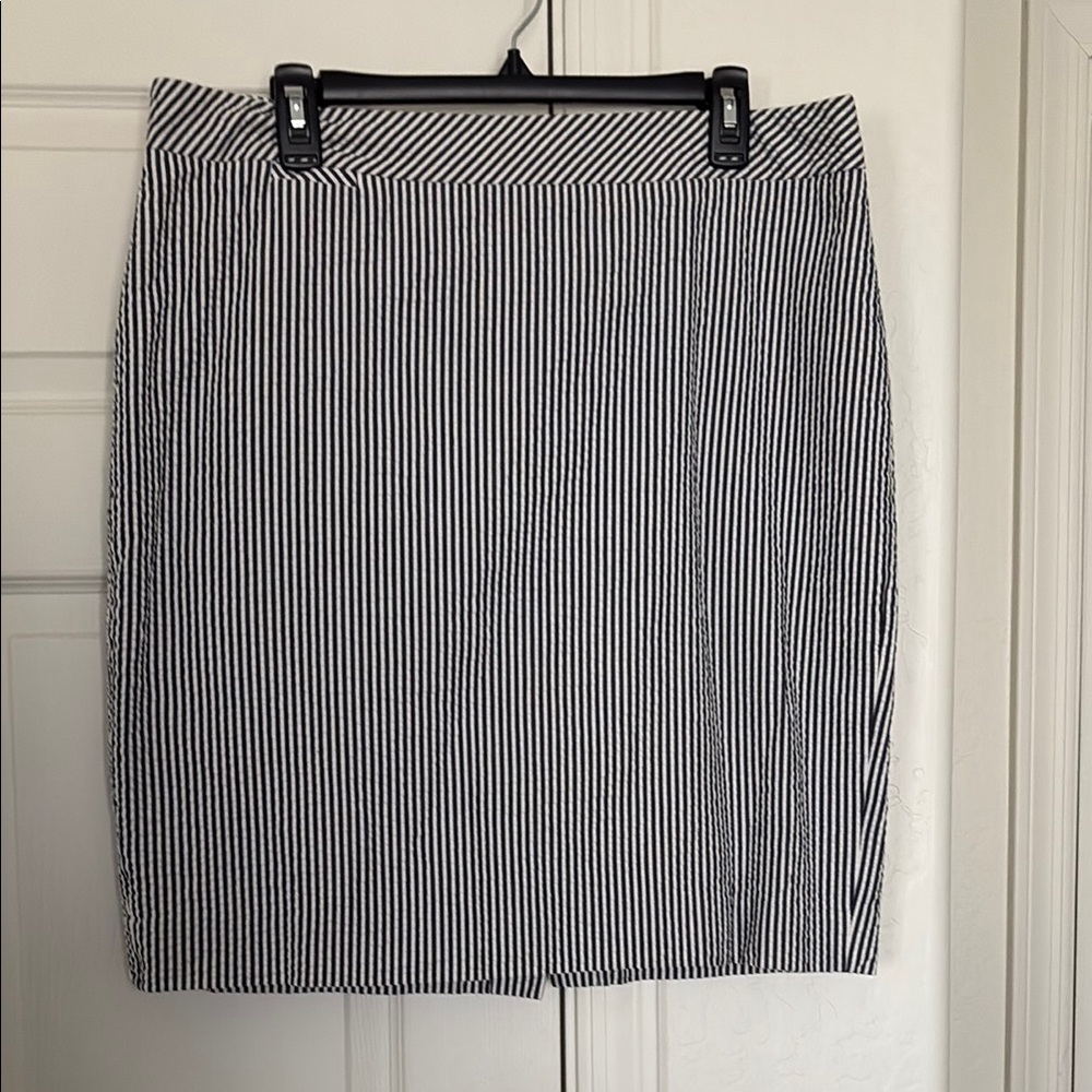 C. CREW Classic Black and White Striped Skirt. 14